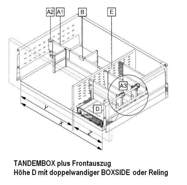 ORGA-LINE Längsteiler für TANDEMBOX Frontauszug, seidenweiß/terraschwarz/RAL 9006 weißaluminium/INOX